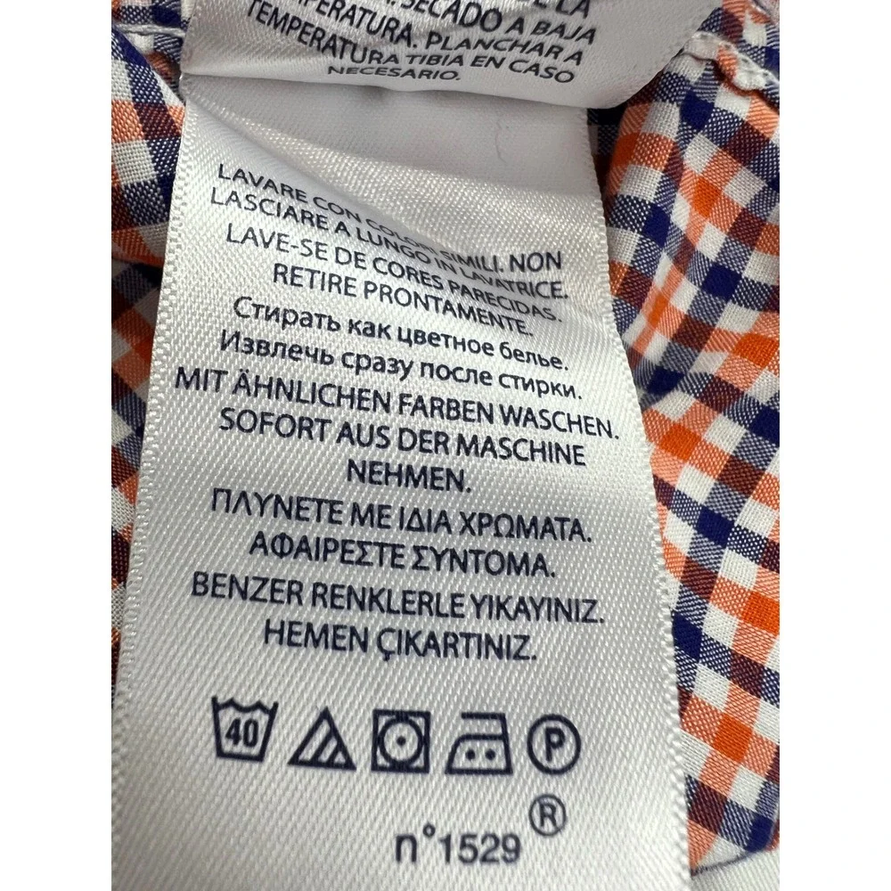 Ralph Lauren Button Down Kids Shirt Size L 14-16 Orange Blue Gingham Classic A57